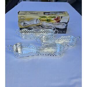 Studio Silversmiths Silver Plated 3 Pc Serving Caddy Tray Set Handles Lattice